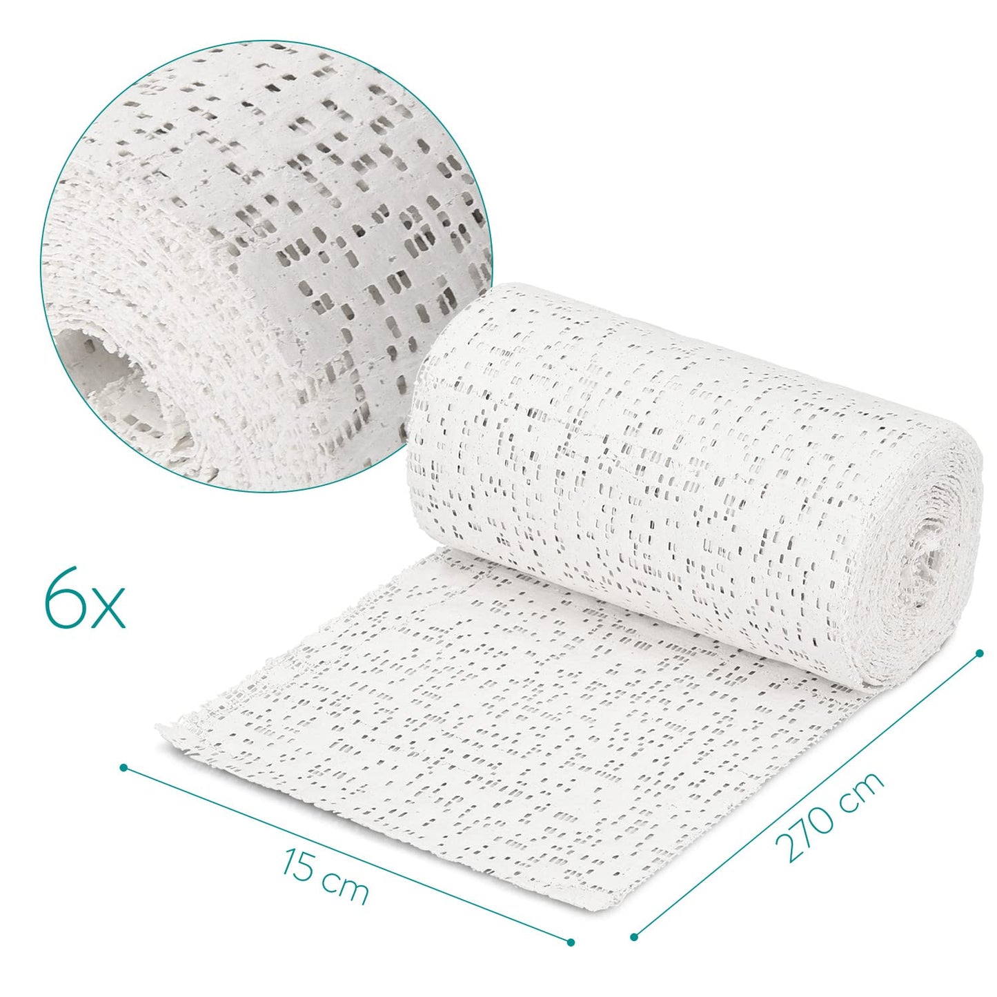 Navaris Plaster Cloth Rolls (L, Pack of 6) - Gauze Bandages for Body Casts, Plaster of Paris for Craft Projects, Belly Casting Kit Pregnancy - Easy Use Wrap Strips - 6" W x 118" L