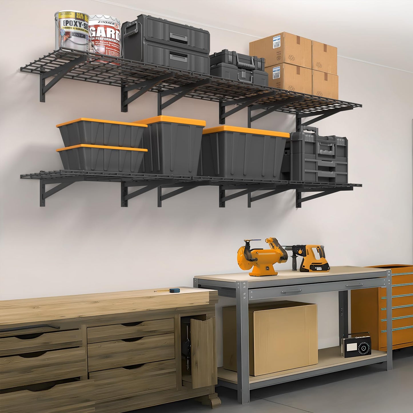 Jusgym 2 Pack Heavy Duty Garage Wall Shelving Set (1x4ft), Wall Mounted Garage Shelves 500lbs Capacity, 12"x48" Shelf Storage Rack Floating Shelves, Black