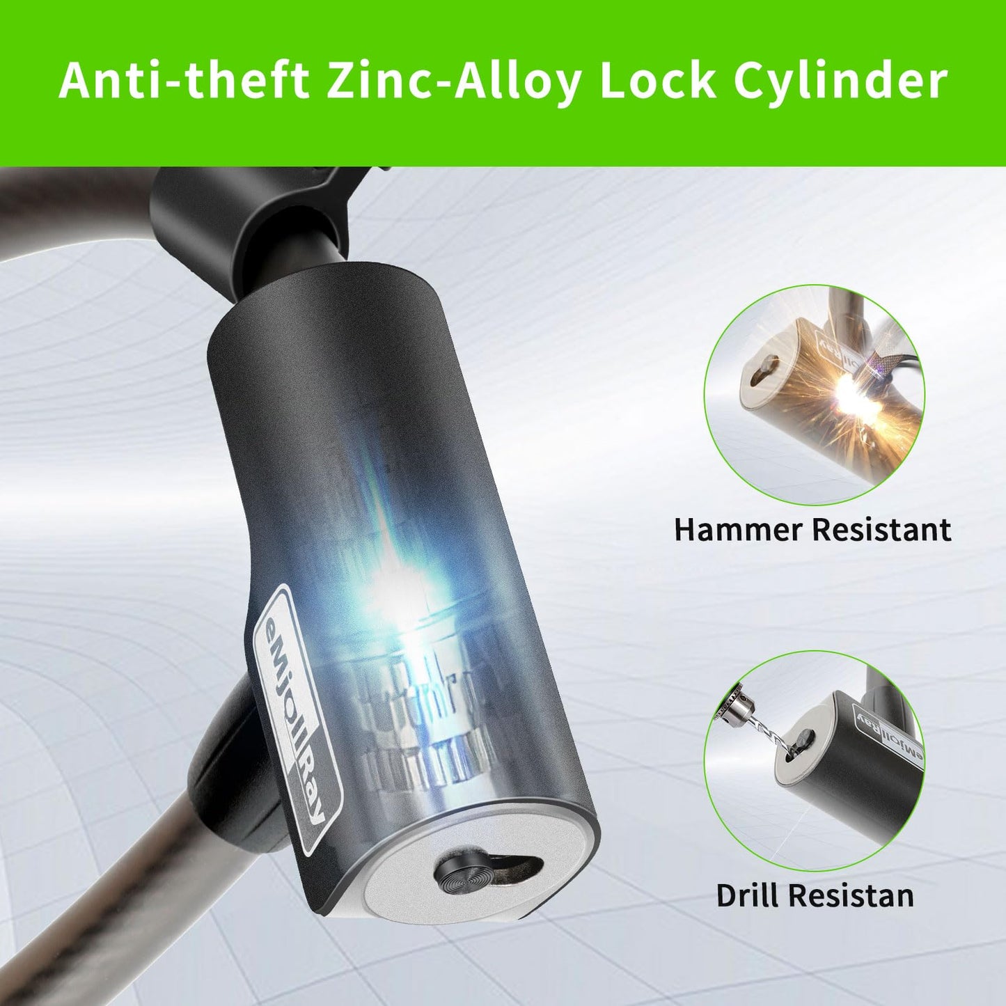 eMjollRay Electric Scooter Lock 4FT 12mm Heavy Duty Anti Theft Coiled Cable Lock with Mounting Bracket, Keyed Security for E-Scooter, Bike, Ebike, Motorcycle