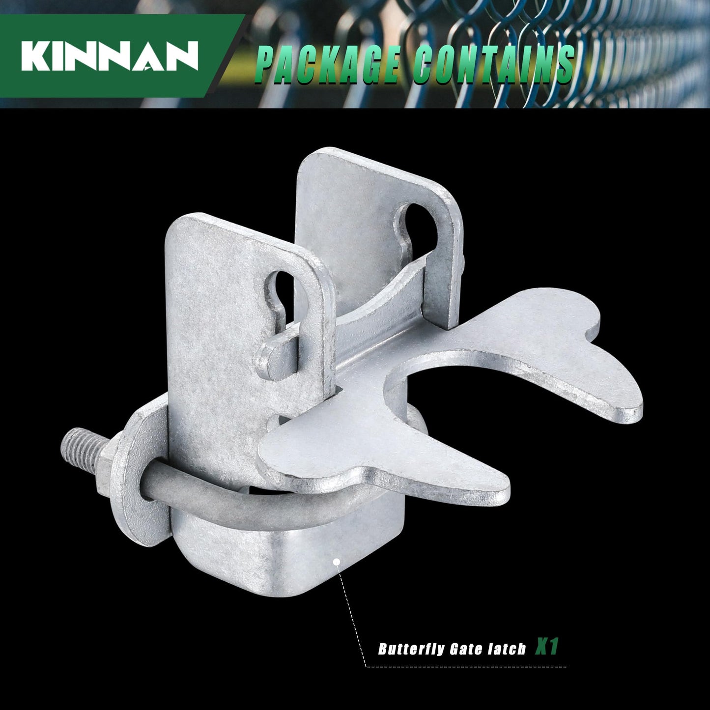 1-3/8" Kennel Gate Latch,KINNAN Butterfly Gate latches,Chain Link Fence Gate Latch Lock for Dog Kennels with Padlock Hole,Kennel Panels from 1-3/8'' to 1-3/8" Kennel Gate Frame 1 PCS