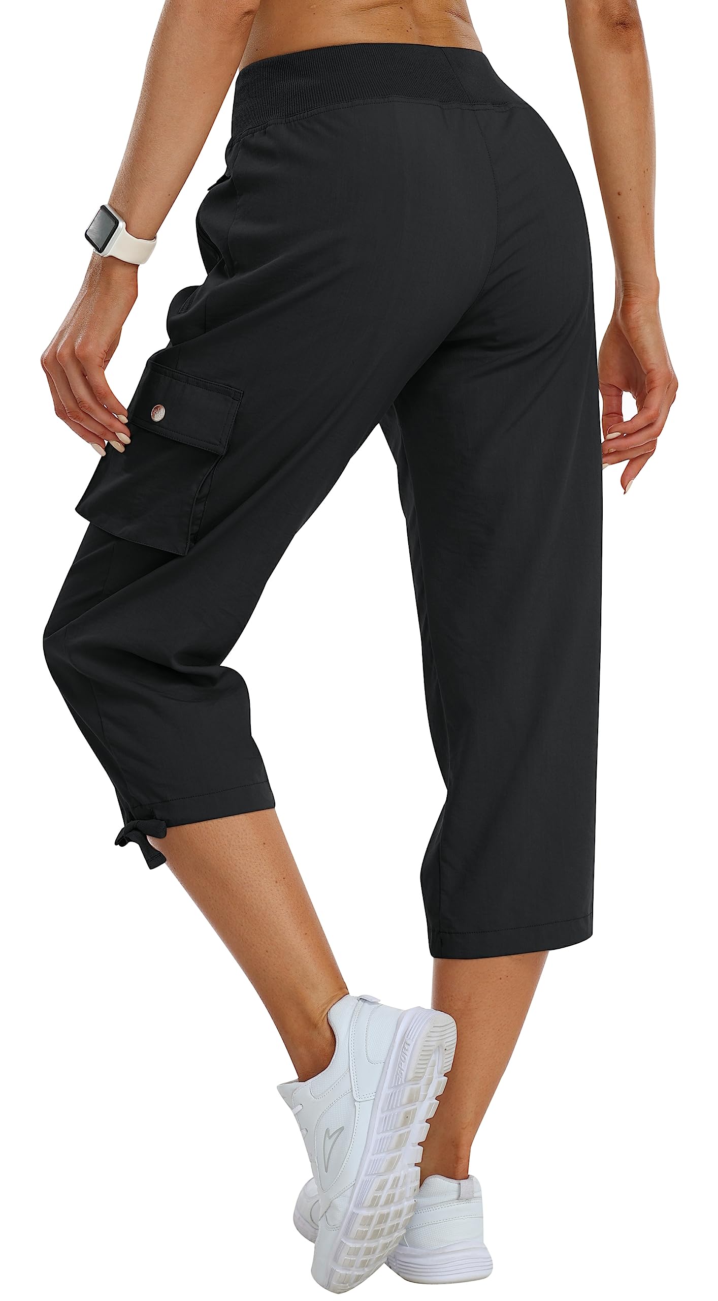 MoFiz Women's Cargo Capris Pants Loose Fit Casual Hiking Pants Lightweight Quick Dry Travel Summer Pants for Women Black M