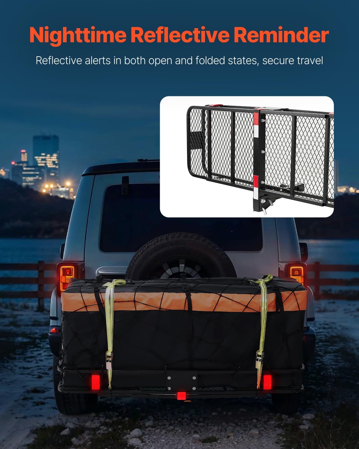 VEVOR Hitch Cargo Carrier - 500 lbs Capacity with Waterproof Cargo Bag & Net | 60"x20"x6" Folding Design for SUVs