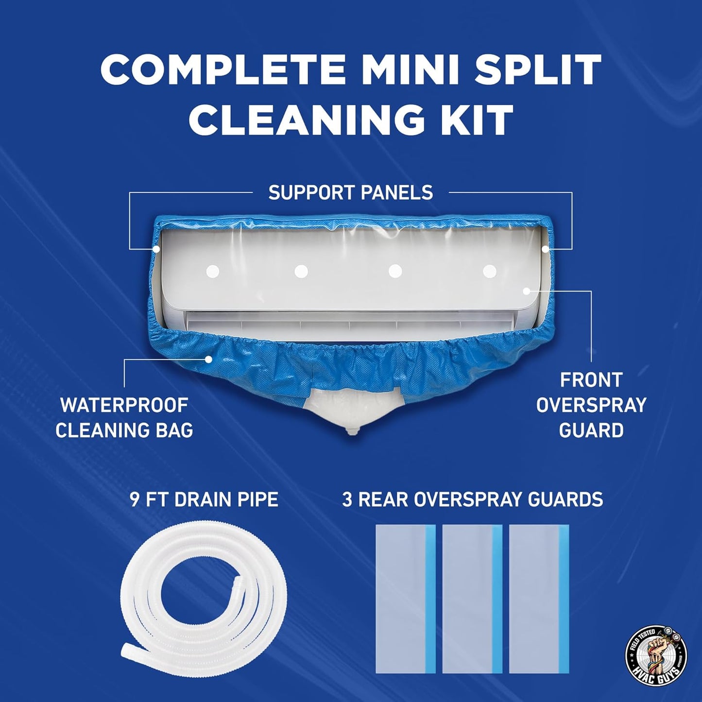 Mini Split Cleaning Bag - 360 Waterproof, Fits 38-48in Systems, Includes Overspray Guards & Drain Hose