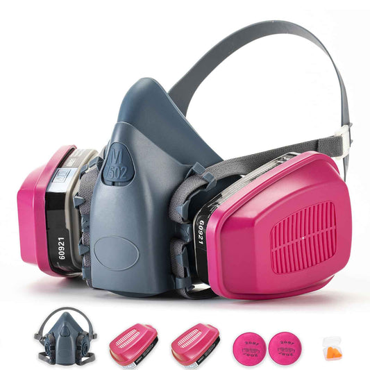 RANKSING 7502 Reusable Respirator Mask Face Shield Cover with 60921 and 2097 Filters for Dust, Fumes, Asbestos, Chemicals and Other Particles while Painting, Spraying, Polishing and More, Medium