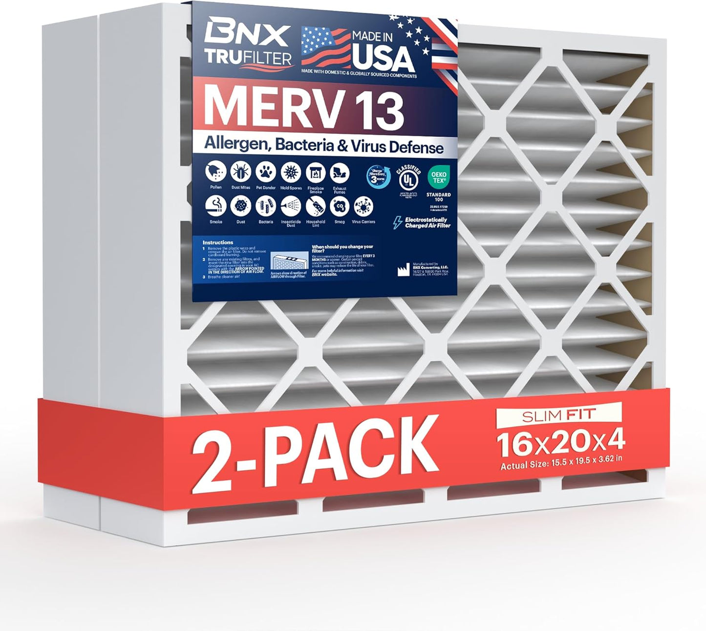 BNX TruFilter 12x12x1 MERV 8 Air Filters (6-Pack) - USA-Made Dust & Pet Defense for HVAC