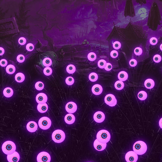 Outdoor Scary Eyeball Solar Garden Lights, 16 LED Swaying Decor, Waterproof Purple Halloween Lights for Yard & Lawn
