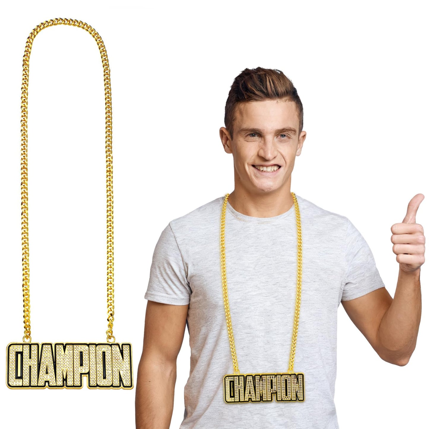 Cunno Champion Chains Medal Necklace MVP Chain Award Winner Prize Trophy Award Pendant for Team Fantasy Football Soccer Baseball Basketball Softball