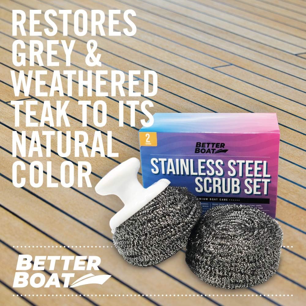 Regine Stainless Steel Scrubber Set - Heavy Duty Marine Grade Steel Wool Pads with Brush Handle for Kitchen & Outdoor Cleaning