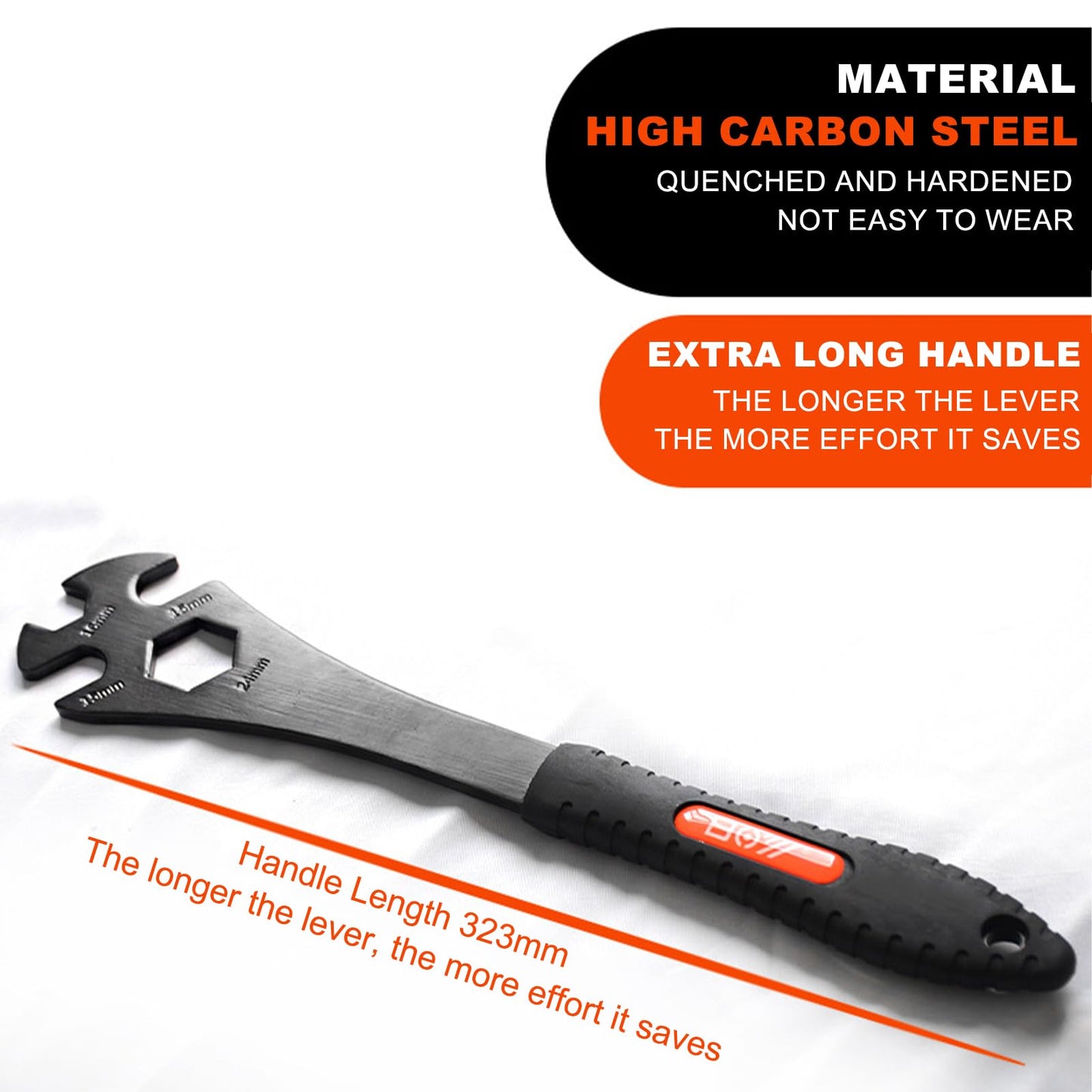 SONZUIA 15mm Bike Pedal Wrench Removal Tool, Long Lever Bicycle Pedal Spanner, 15mm/16mm/24mm Openings (3-in-1)