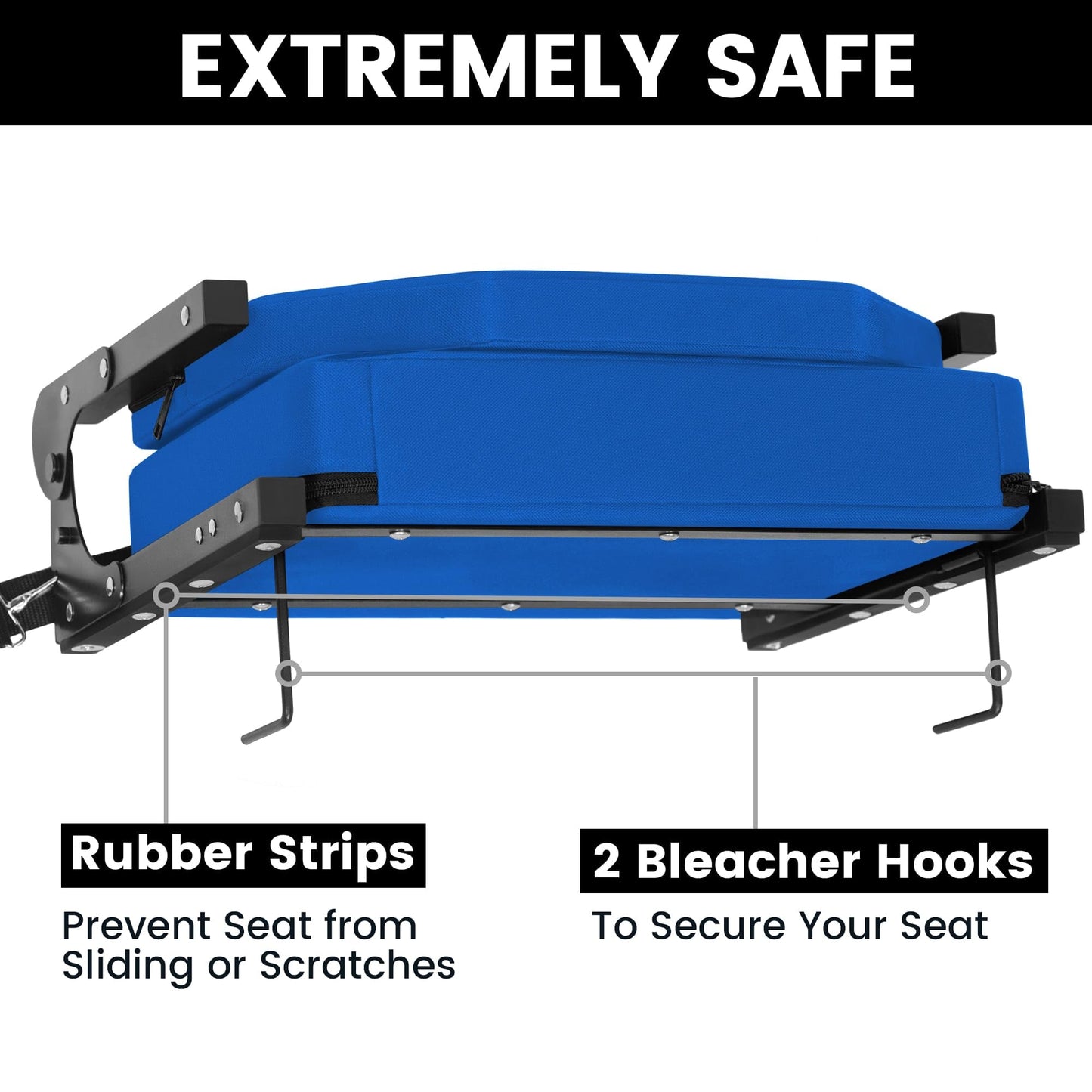 Jauntis Stadium Seats for Bleachers, Bleacher Seats with Ultra Padded Comfy Foam Backs and Cushion, Wide Portable Stadium Chairs with Back Support and Shoulder Strap, 1 Pack, Blue