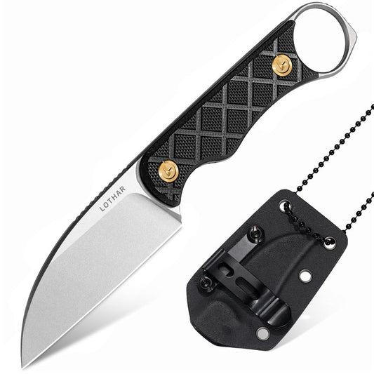 LOTHAR BEAVER Small Fixed Blade Knife, 2.58" 14C28N EDC Neck Knife with G10 Handle and Kydex Sheath, Necklace Horizontal Carry Knives with Adjustable Belt Clip, Survival Knives Gifts for Men Women