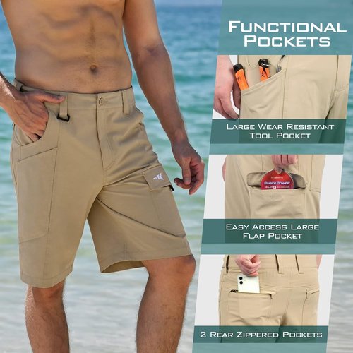 KastKing Rekon Men's Fishing Cargo Shorts - Quick Dry Casual Hiking & Tactical Travel Wear