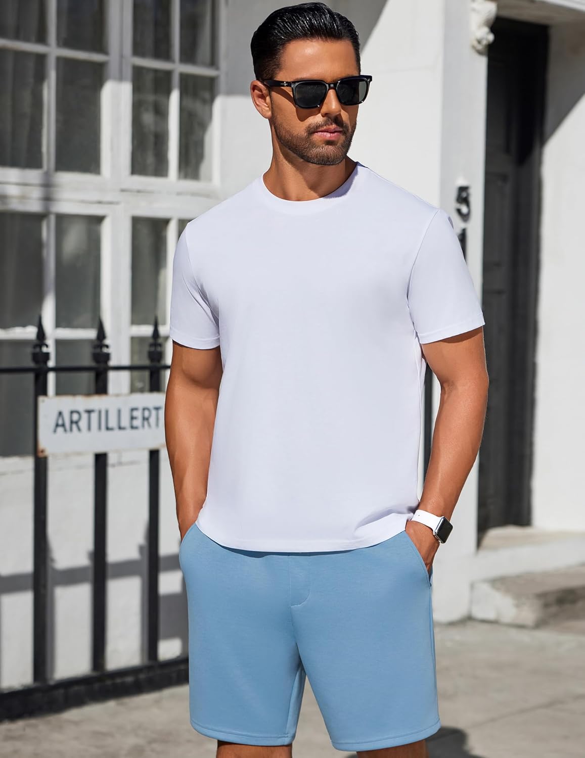 PINSPARK Men's Lounge Sweat Shorts - 7" Casual Gym Workout Shorts with Elastic Waist & Drawstring