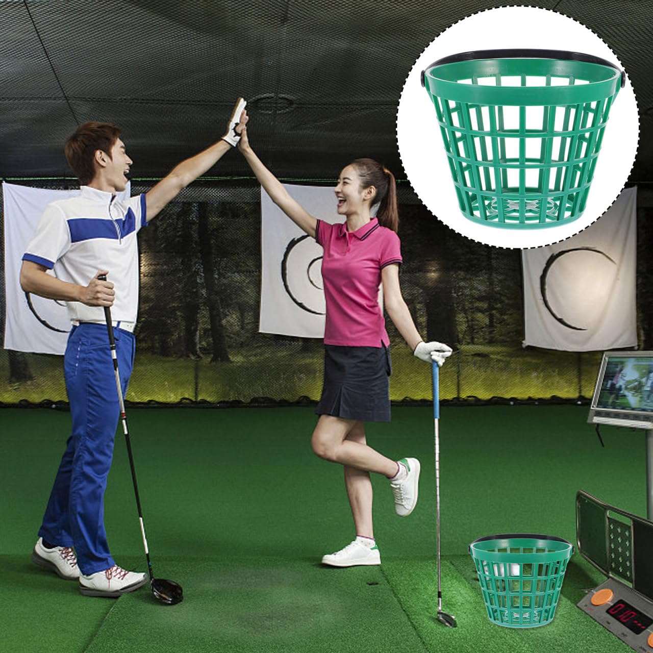 Garneck Golf Ball Storage Basket Nylon Golf Ball Basket Green Golfball Container with Handle Golf Range Bucket Storage Organizer Stadium Accessories for Practice Range and Outdoor Use