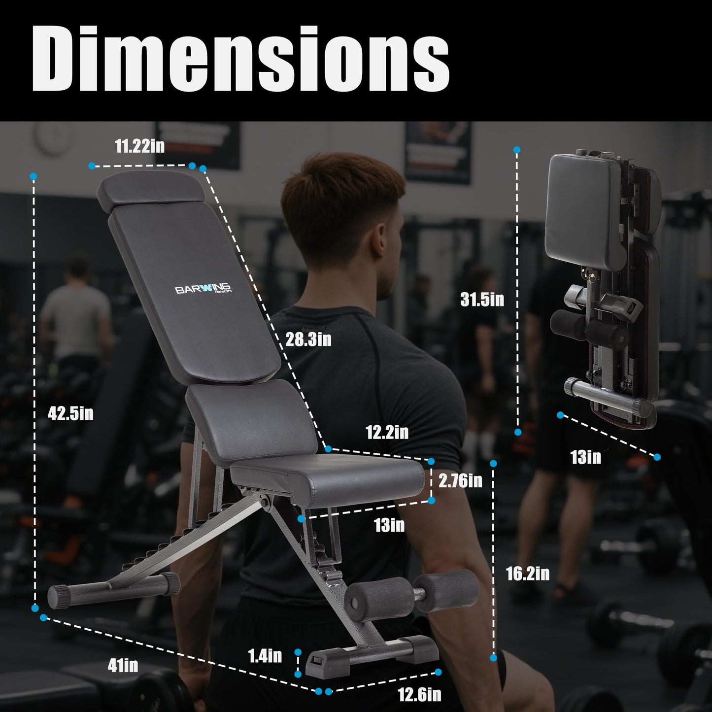BARWING 4 Positions Adjustable Weight Bench for Home Gym,800LBS Foldable Incline workout Bench for Full Body Workout Easy Assembly Training Decline Exercise Bench for home