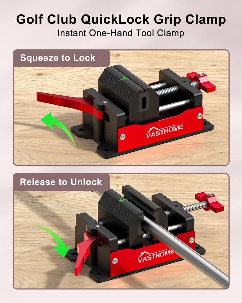 VASTHOME Golf Club Vise Clamp for Regripping Station, Quick Change Grip Installation Kit with Hook Knife & 15 pcs Grip Tapes (2'' x 8.7'' / 5x22cm)