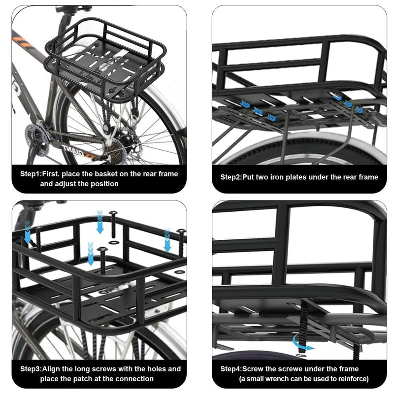 Heavy-Duty Rear Cargo Basket for Bikes & E-Bikes - Includes Waterproof Liner & Adjustable Cargo Net - Universal Fit for Most Bicycles - Perfect for Groceries, Picnic Supplies, and Pet Transport