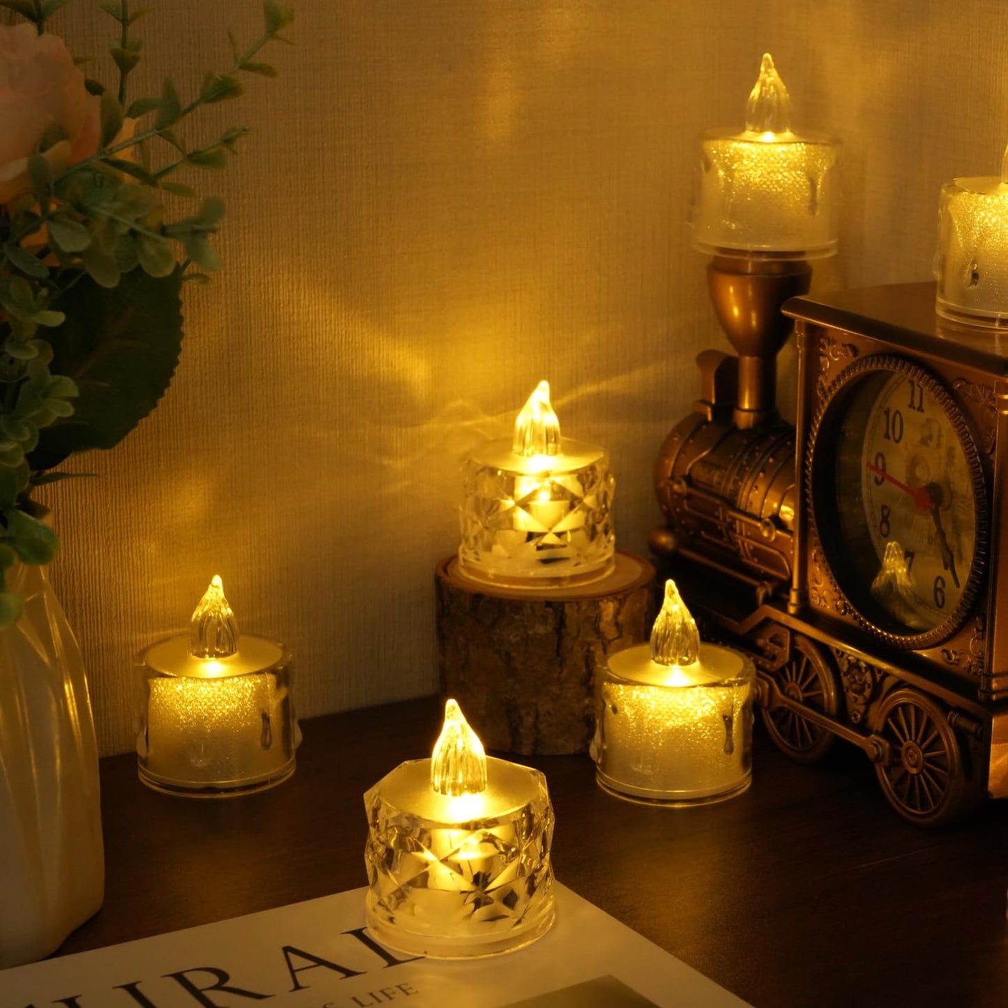 SupBri 12 Pack Crystal LED Tea Light Candles, Battery Operated, Flameless, Kids & Pets Friendly, Long Battery Life, Modern Design for Decoration, Wedding, Party, Dating, Festival Celebration, Dinner