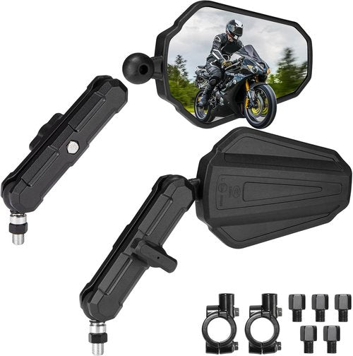 KEMIMOTO Universal Adventure Motorcycle Mirrors - Adjustable M8/M10 Bolt, 360° Convex, Foldable Design