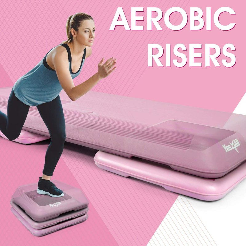 Yes4All Aerobic Step Platform Extra Risers Health Club Size - Pastel Pink - Pair
