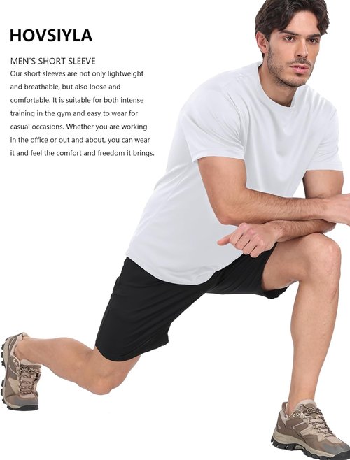 HovSiyla Athletic Workout Shirts for Men - Quick Dry Moisture-Wicking Short Sleeve T-Shirts | 1/5 Pack