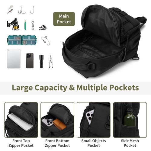CamGo Small Tactical Sling Bag Black Military One Strap Crossbody Fishing Shoulder Pack Molle Backpack for Sport Daily