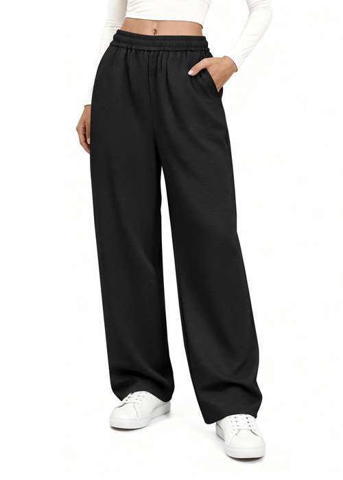 KIRUNDO Sweatpants Women 2025 Fall Baggy Wide Leg Lounge Pants Casual Elastic High Waisted Workout Joggers with Pockets(Black, Large)