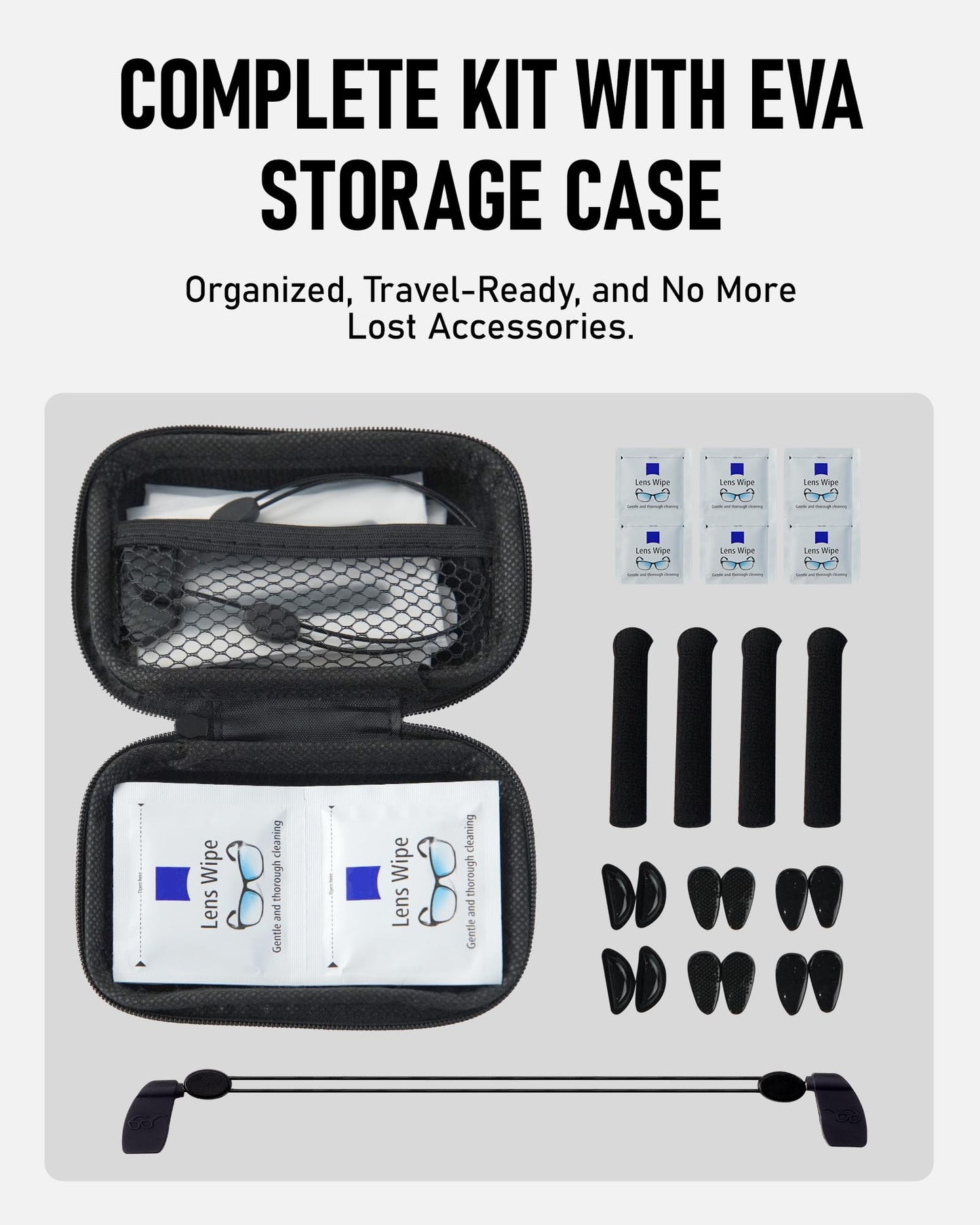 Smart Glasses Accessories Kit for RayBan/Oakley Meta Wayfarer/Headliner/Skyler – Includes Storage Case, 6 Pairs Nose Pads, Adjustable Anti-Drop Lanyard, 6 Pcs Lens Cleaning Papers, 2 Pairs Holders