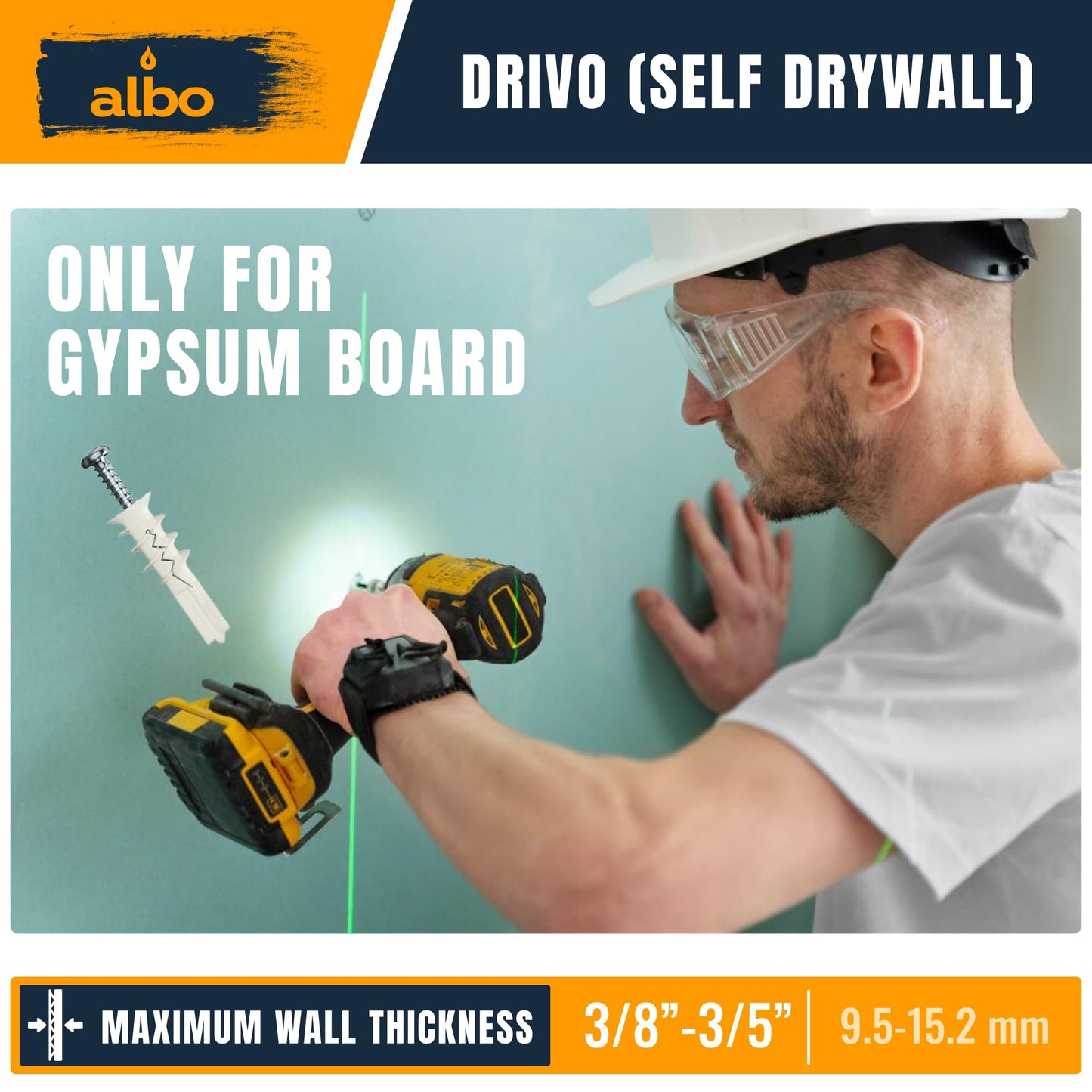 ALBO Self Drilling Drywall Anchor Set Hollow Wall with Screws 50 pcs. (White Anchor 25pcs + Screws 25pcs) Plastic E-Z Ancor Kit