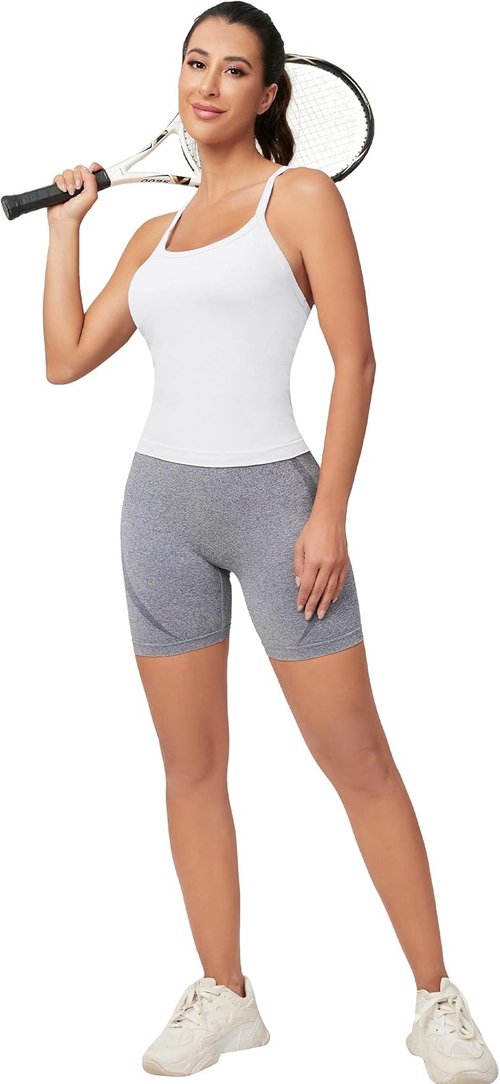 MathCat Workout Tank Top - Built-In Bra Sleeveless Gym Shirt for Women | Seamless Racerback Yoga Top