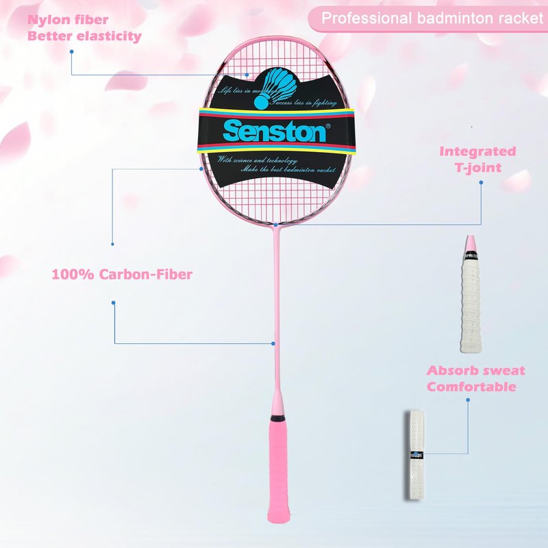 Senston N90 Badminton Racket Single High-Grade Badminton Racquet Carbon-Fiber Badminton Racket Pink with Racket Cover