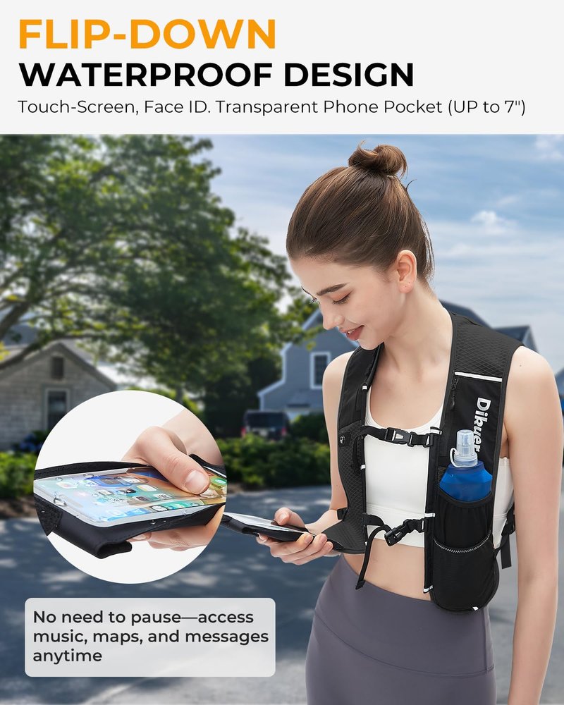 Running Vest for Women Men with Water Bottle, Lightweight Hydration Vest with Touch Screen Phone Pocket, 500ml Soft Flask, Adjustable Chest Straps, Reflective for Marathon Jogging