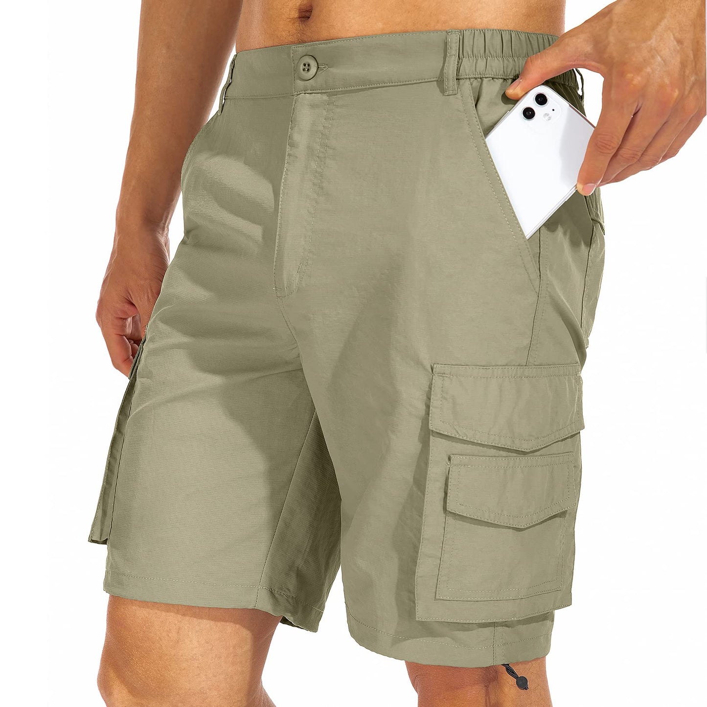 Jessie Kidden Mens Cargo Shorts Outdoor Casual Elastic Waist Lightweight Water Resistant Quick Dry Fishing Hiking Shorts (6013 Khaki 36)