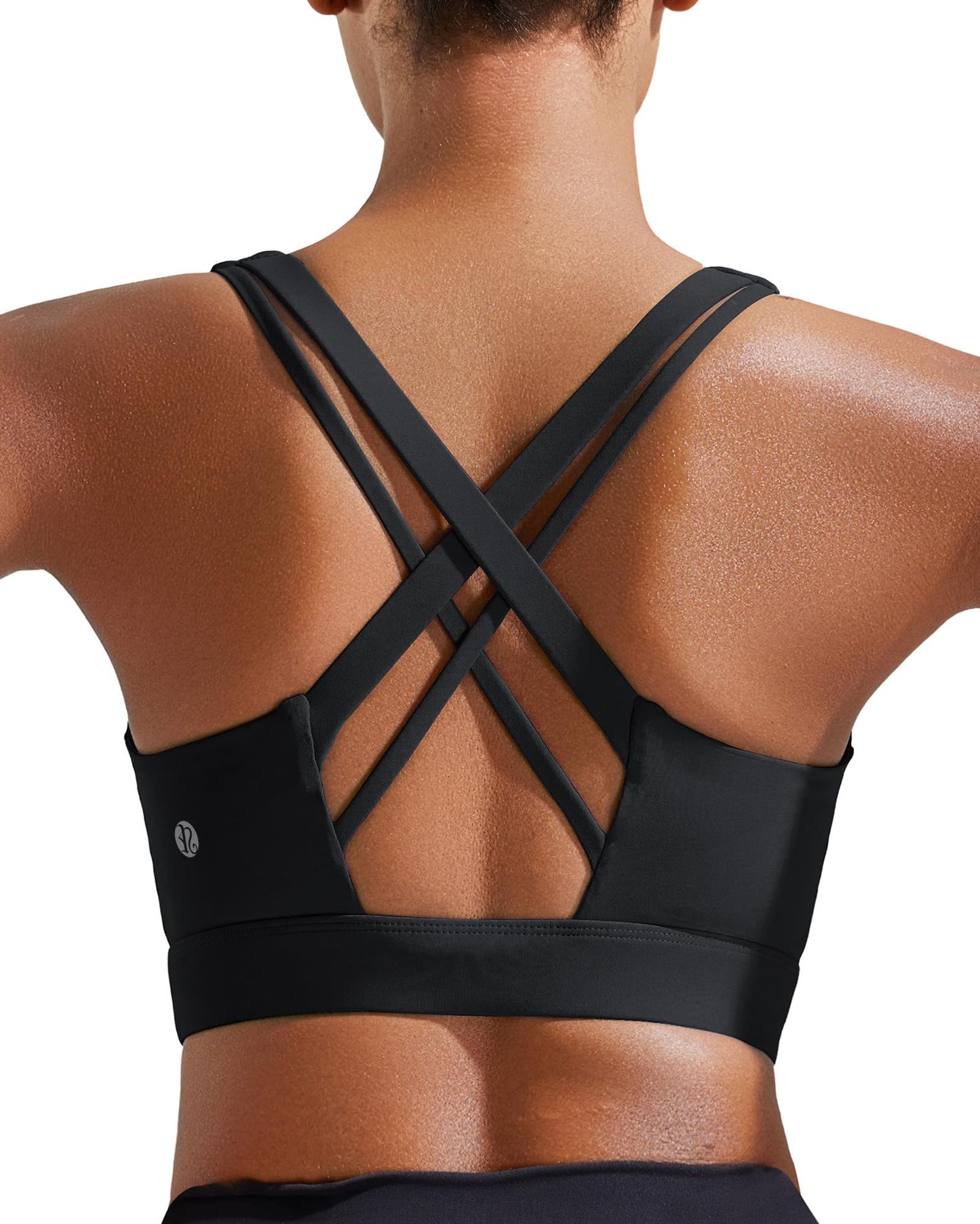 RUNNING GIRL Sports Bra for Women High Support,Criss-Cross Back Strappy Sports Bra Moulded Cup High Impact Workout Top(WX3066_Black_M)