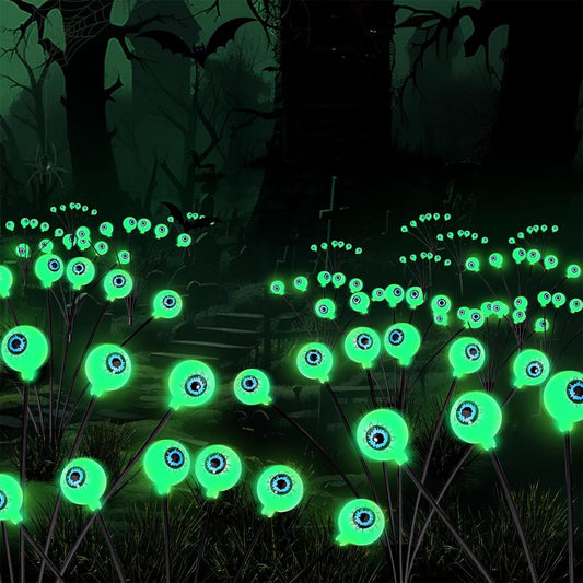 cyindzchwy Solar Halloween Decorations - 2 Pcs Scary Green Eyeball Lights, Waterproof Swaying Firefly Lights for Yard, Garden, Lawn, Party