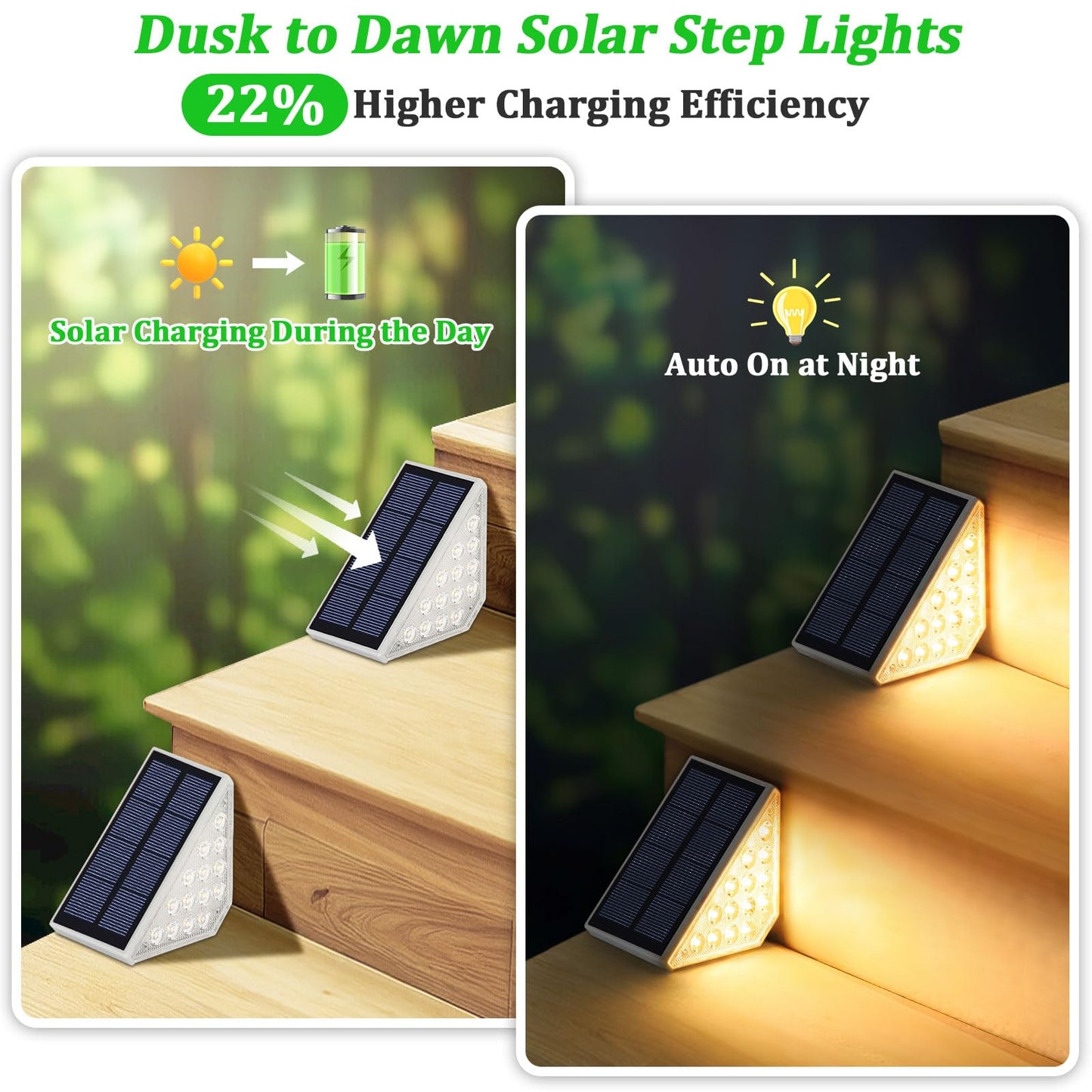 Solar Stair Lights Outdoor Waterproof 16-Pack, Upgraded 2-in-1 LED Warm White and Cool White Solar Powered Step Light for Outside, IP67 Auto On/Off Solar Lights for Front Sidewalk Yard Patio Porch