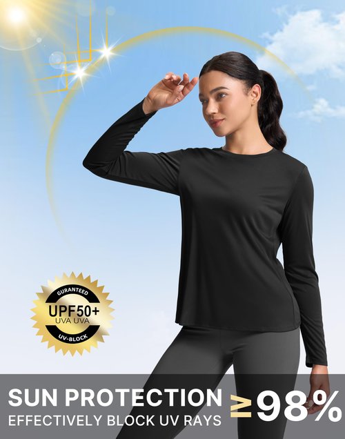 SANTINY Women's Lightweight Long Sleeve Workout Tops Split Back Gym Running Hiking Athletic Shirt Quick Dry UPF 50+ Sun Shirt (Black_L)