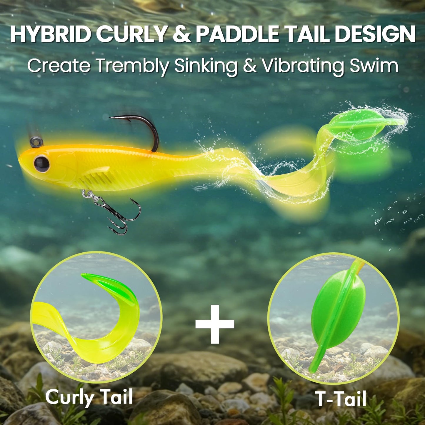 TRUSCEND Duramax Easy Catch TPE Soft Fishing Lures with BKK Hooks, Trembly Sinking and Vibrating Swim for More Bites, Pre-rigged Tear-Resistant Swimbaits for Bass, Trout, Crappie, Freshwater Saltwater