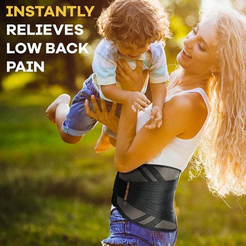 JIUFENTIAN Copper Back Braces for Lower Back Pain with Support System - Lower Back Brace for Herniated Disc,Lumbar supports for Sciatica, Scoliosis,Heavy Lifting and Work(Large)