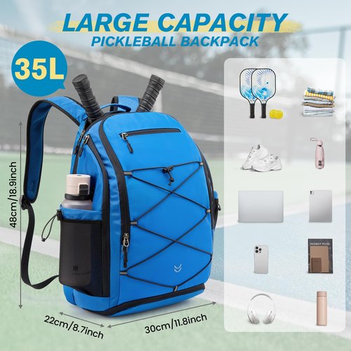 G4Free Pickleball Bag Pickleball Backpack for Women & Men School Backpack for Teens Bookbag for College Student with Fence Hook Laptop Compartment(Blue)