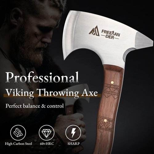 Freelander 7.9'' Throwing Axe Set with Leather Sheath, 3 Pack High Carbon Stainless Steel Small Throwing Axes Hatchet for Adults, Men & Women, Ergonomic Wood Handle for Competition and Recreation