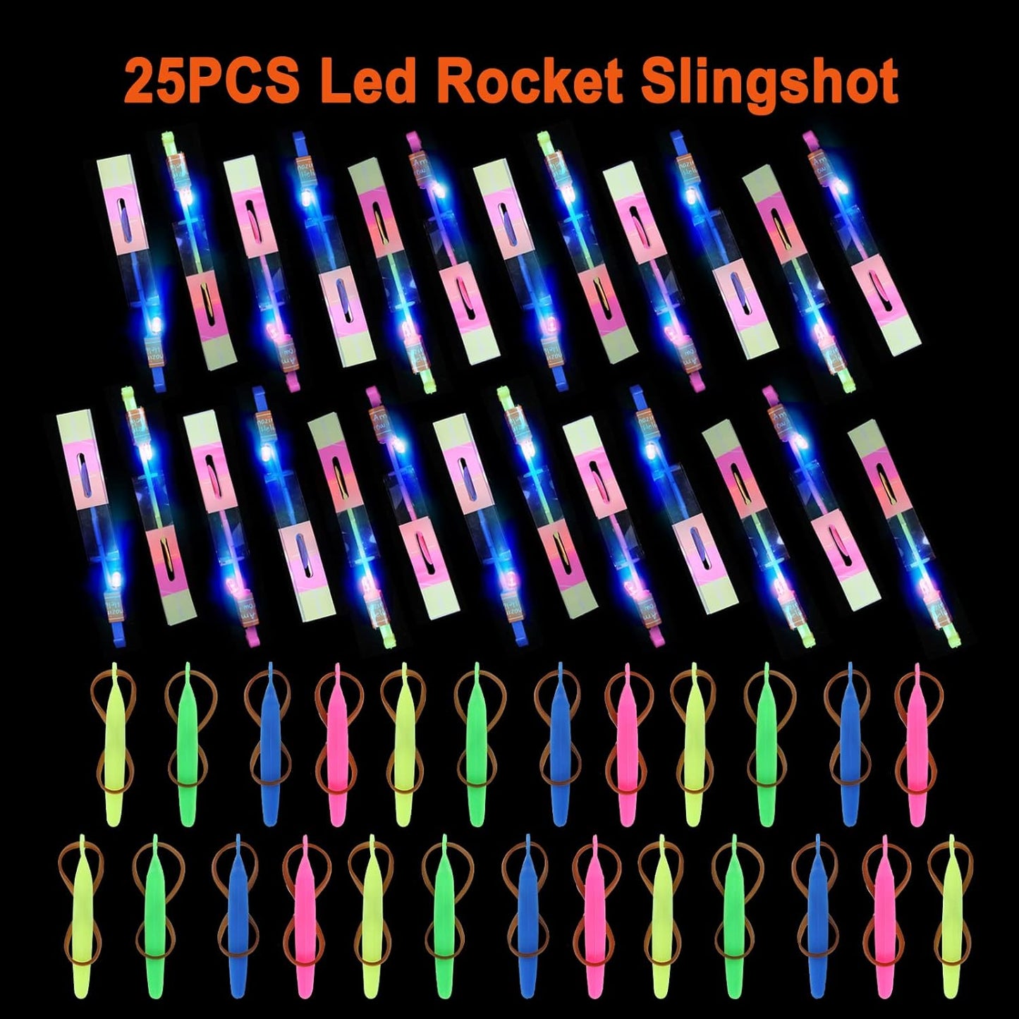 **LPVOQPTH LED Flying Toy Set - 25 Slingshot Glow Helicopters for Outdoor Fun | Perfect Party Favors for Kids 4-12**