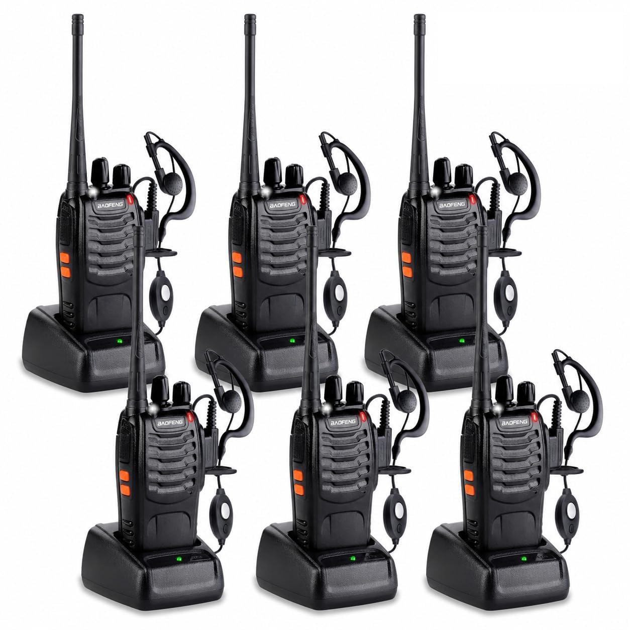 Baofeng Two Way Radios Long Range Walkie Talkies for Adults,16 Channel Handheld 2 Way Radio Rechargeable with Flashlight Li-ion Battery and Charger, 6 Pack