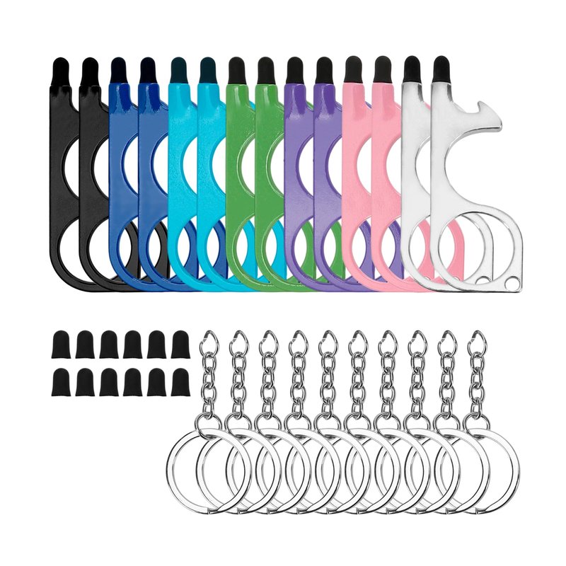 14Pcs No Touch Door Opener Tool with Stylus, Key Touchless Door Opener with Keychain Multifunctional Button Pusher Bulk Heavy-duty Safe Touch Reusable