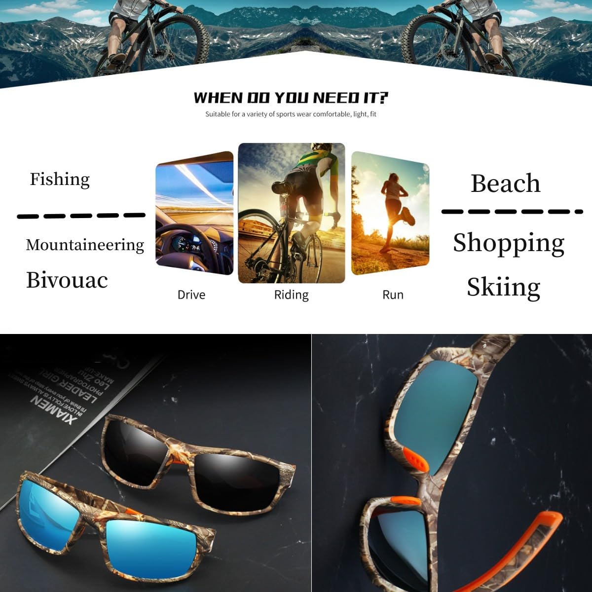 YUHANOER Polarized Sport Sunglasses Cycling Driving Fishing Baseball Running Glasses for Men Women,UV400 Glasses (Polarized Camo Gery)