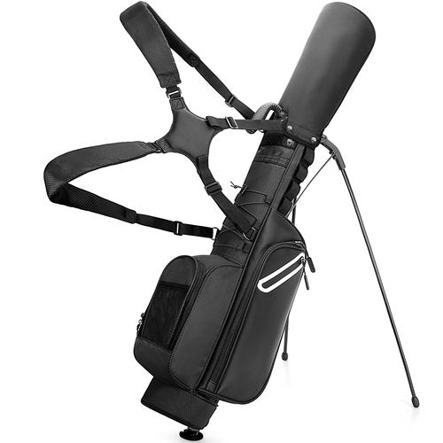GOBUROS Golf Stand Bag Fit Up to 7 Clubs, Compact Design for Par 3 Courses and Driving Range, Lightweight Pitch and Putt Golf Bag, with Padded Double Strap, Rain Cover, Accessory Pockets, Black