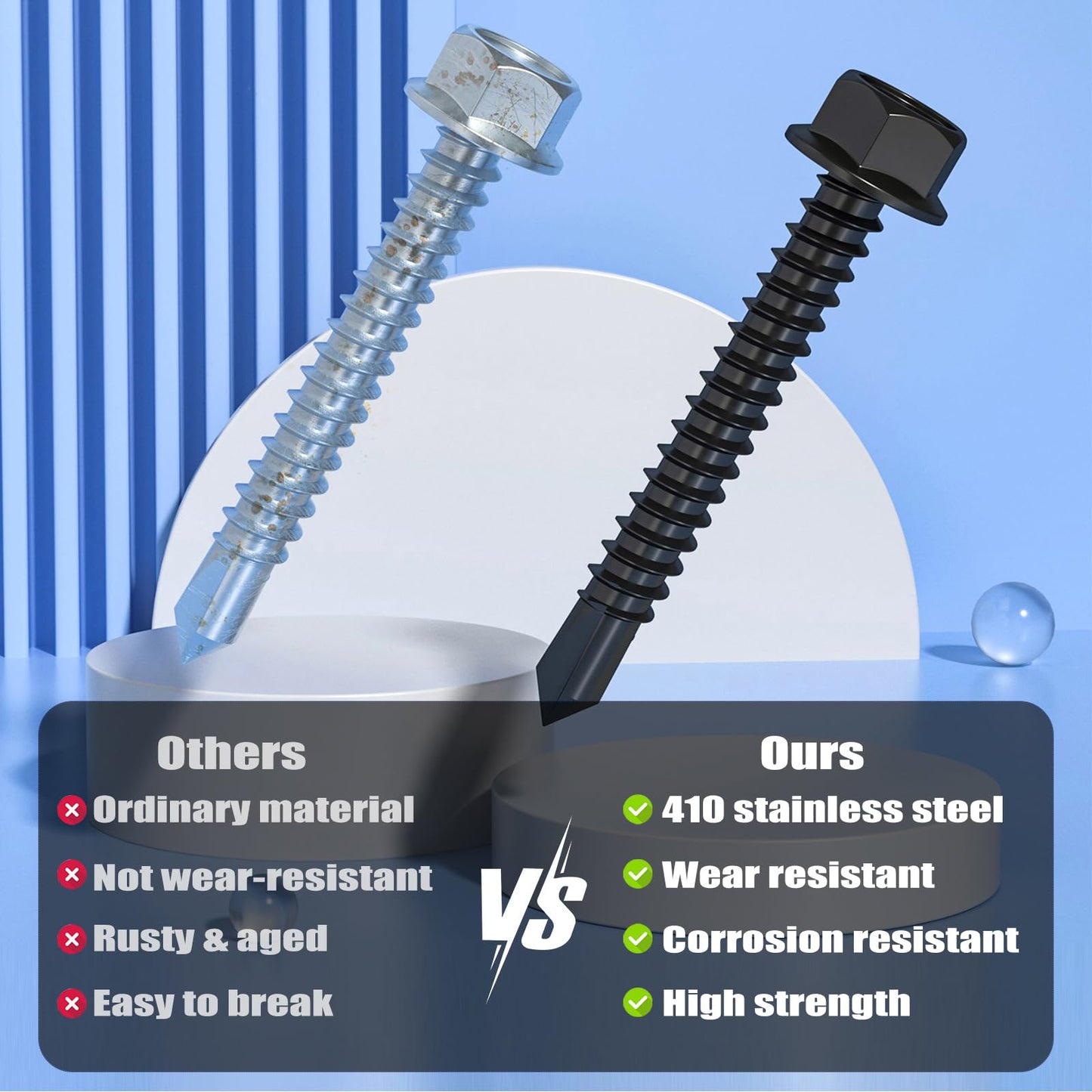 VGBUY 220Pcs #8 x 1/2" Self Drilling Screws for Metal,410 Stainless Steel Black Zinc Plated,Self Tapping Sheet Metal Screws,Hex Washer Head