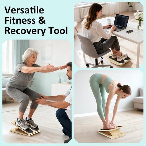 FITKS360 MPortable Wooden Slant & Balance Board for Calf Stretch, Squats, Pilates & Therapy. Multi-angle adjustable, anti-slip, ergonomic design. 350LBS capacity for legs, knees & core training.