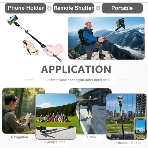 EpochCreate Trekking Pole as Selfie Stick-Hiking Sticks for All Terrain for Women&Men with Detachable Phone & GoPro Mount,10m Remote Control,Adjustable Lightweight 7075 Aluminum Outdoor(White)