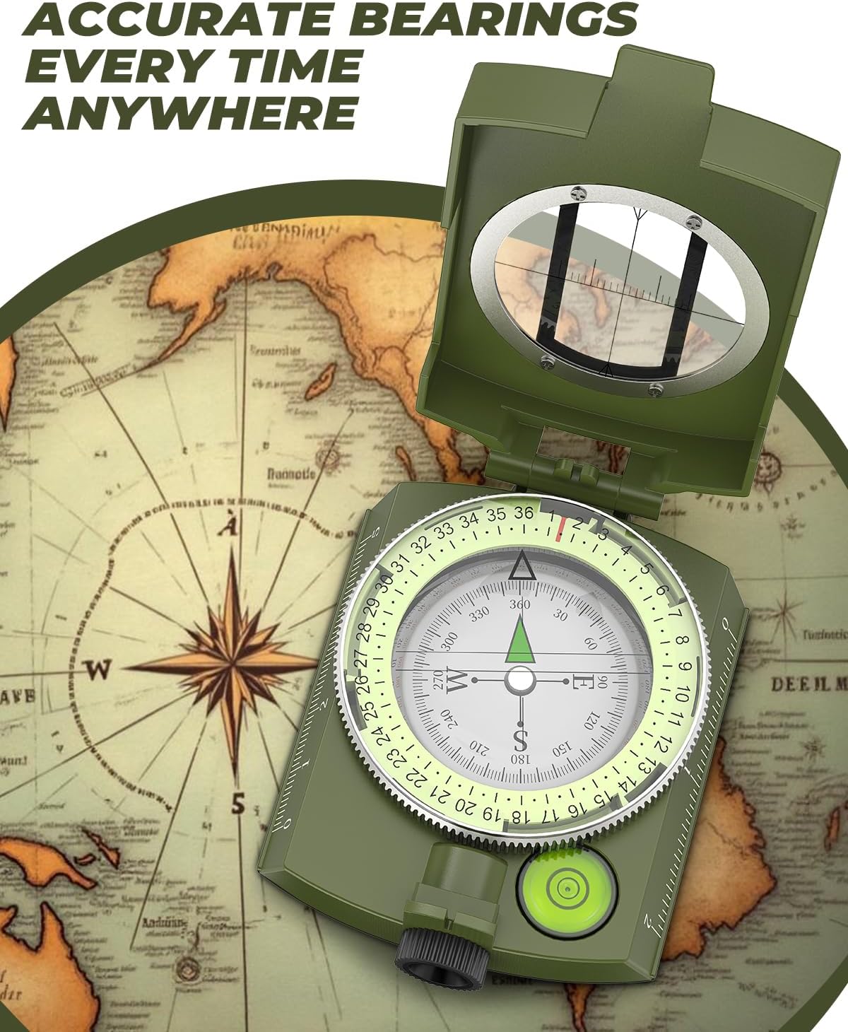 Sportneer Compass - Accurate Lightweight Orienteering Compass with Glow-in-the-Dark Feature | Waterproof Hiking Essential